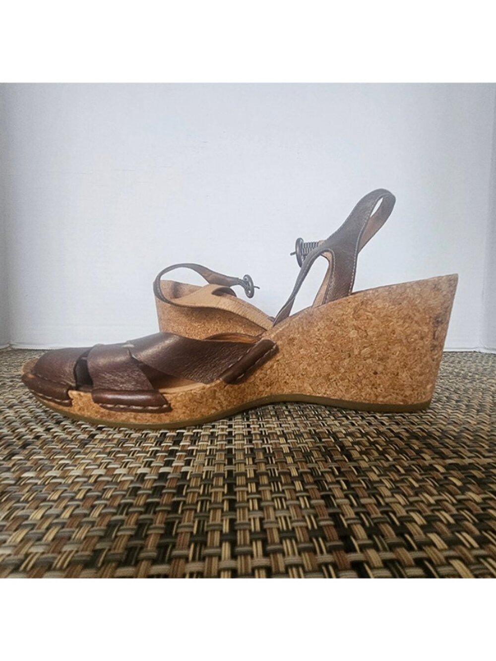 CLARKS ARTISAN ALAMDA bronze metallic leather cork wedge sandals 9M - Picture 6 of 10